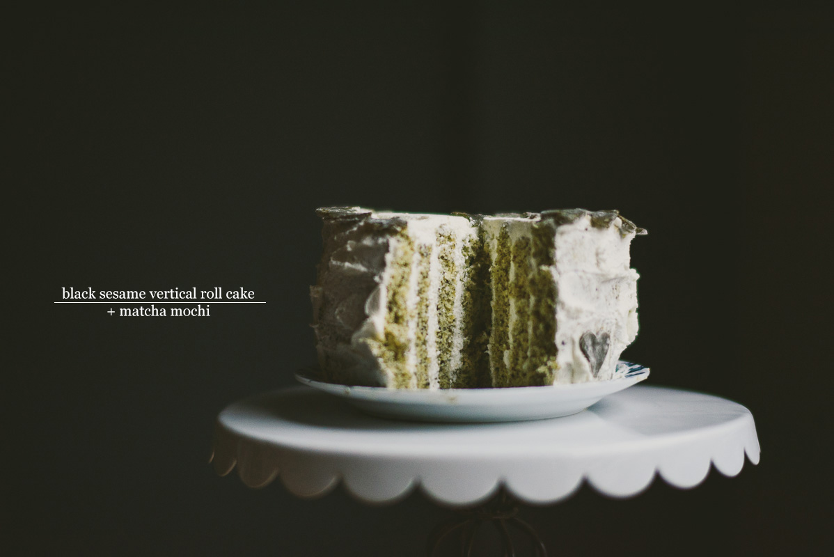 Black Sesame Vertical Roll Cake + Matcha Mochi » Betty L