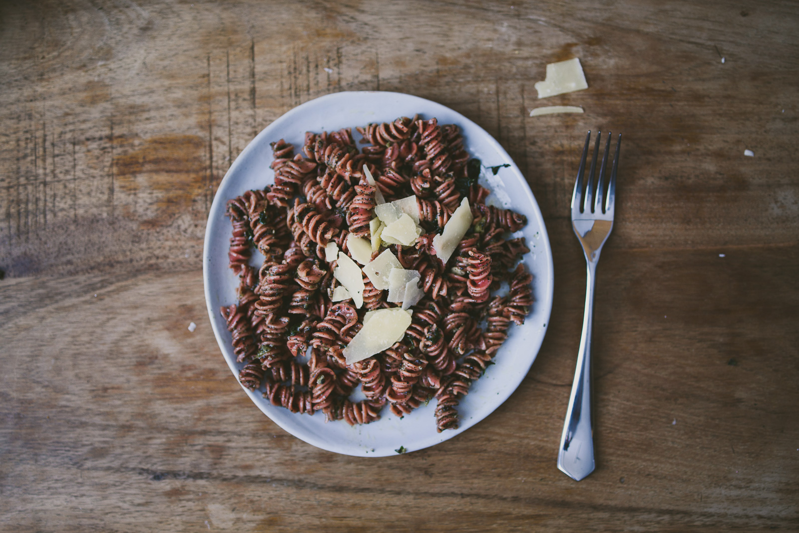 Black Sesame Thai Basil Pesto with Beet Fusilli