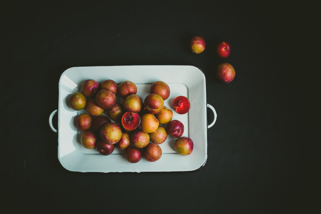 rosewater poached plum pistachio crisp