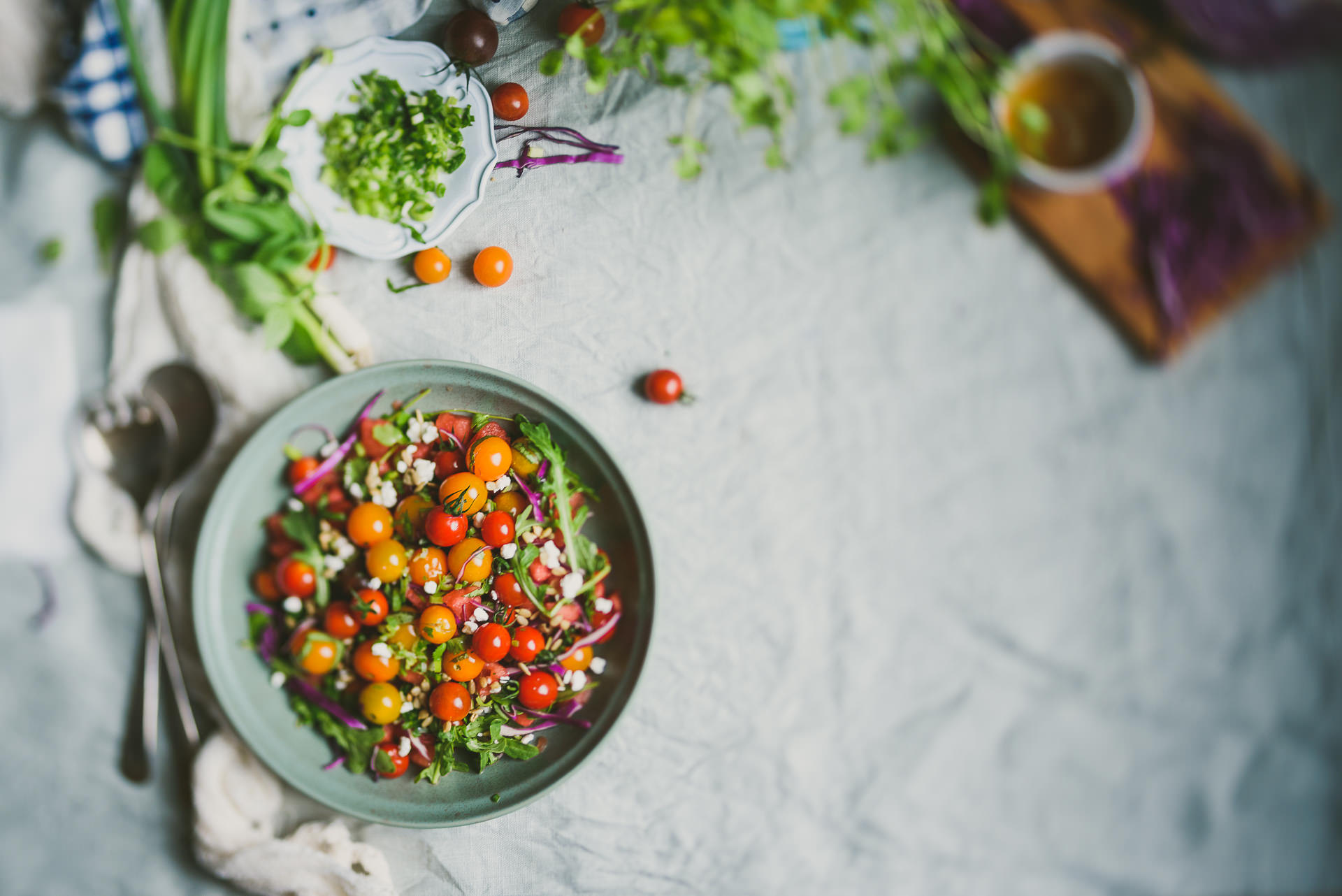 Watermelon Tomato Summer Salad with Mentsuyu sauce