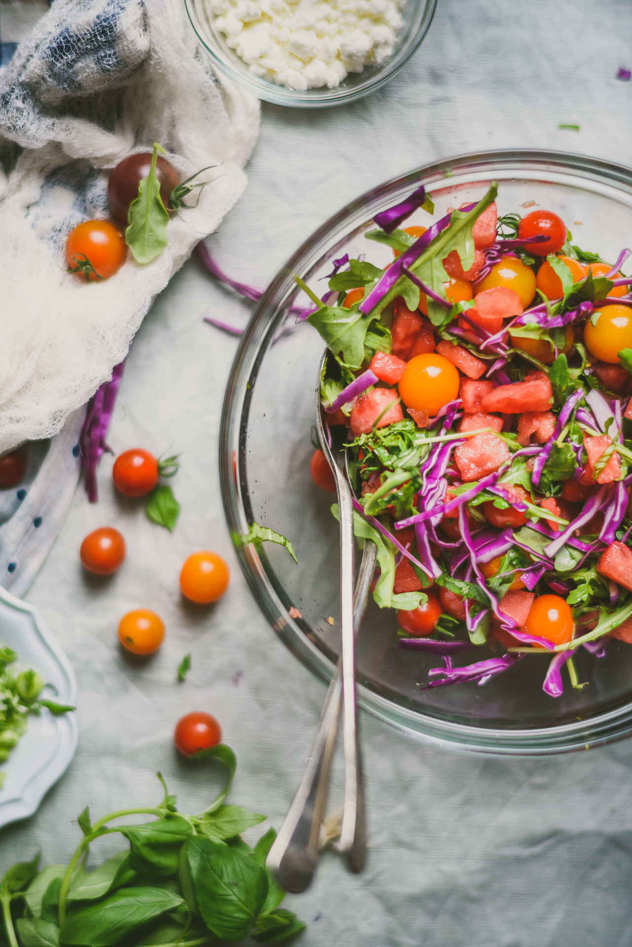 Watermelon Tomato Summer Salad with Mentsuyu sauce