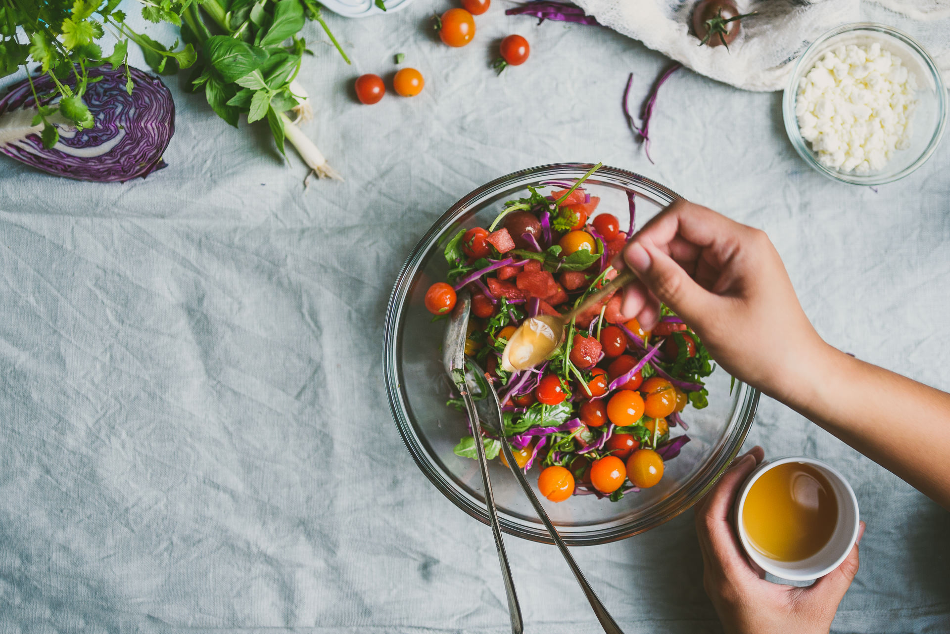 Watermelon Tomato Summer Salad with Mentsuyu sauce