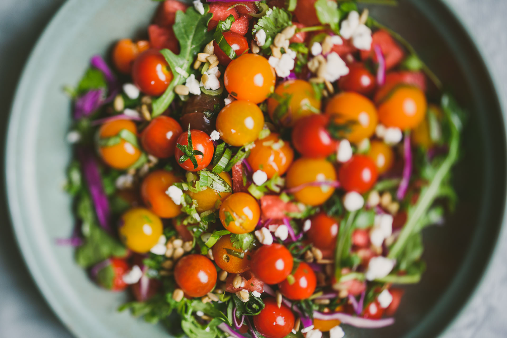 Watermelon Tomato Summer Salad with Mentsuyu sauce