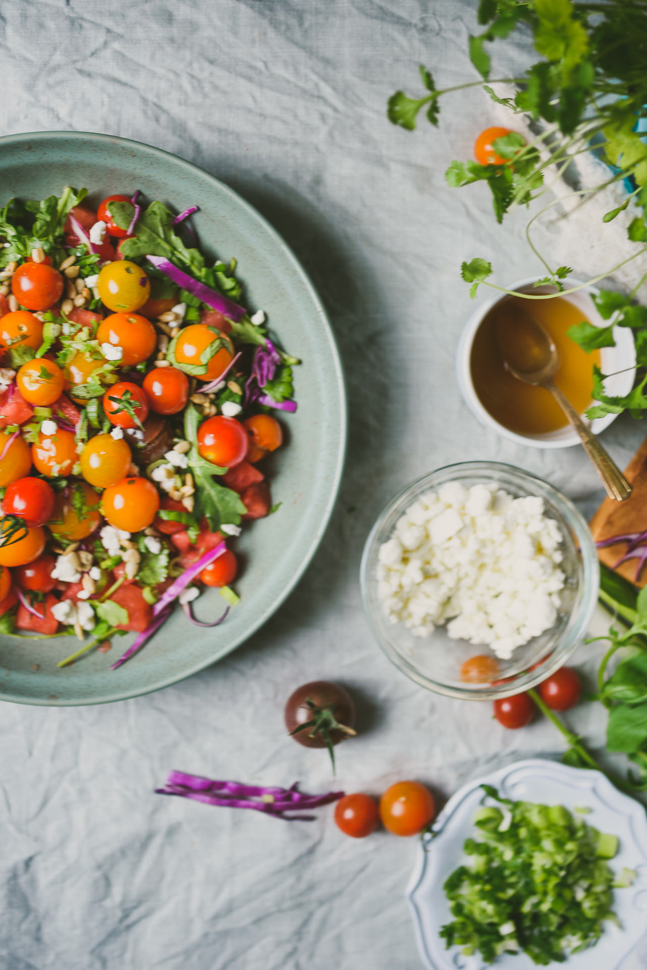 Watermelon Tomato Summer Salad with Mentsuyu sauce