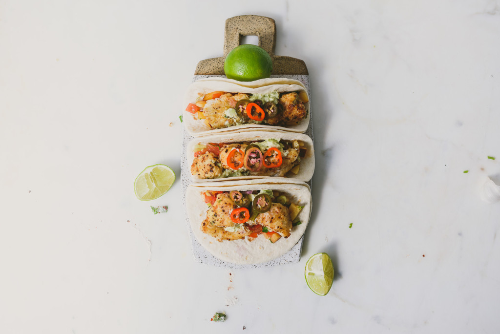 Chili Pepper Pickle Marinated Fish Tacos with Plum Tomato Salsa | bettysliu.com