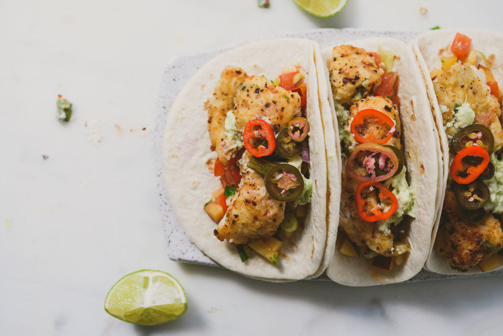 Chili Pepper Pickle Marinated Fish Tacos with Plum Tomato Salsa | bettysliu.com