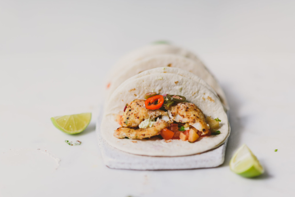 Chili Pepper Pickle Marinated Fish Tacos with Plum Tomato Salsa | bettysliu.com