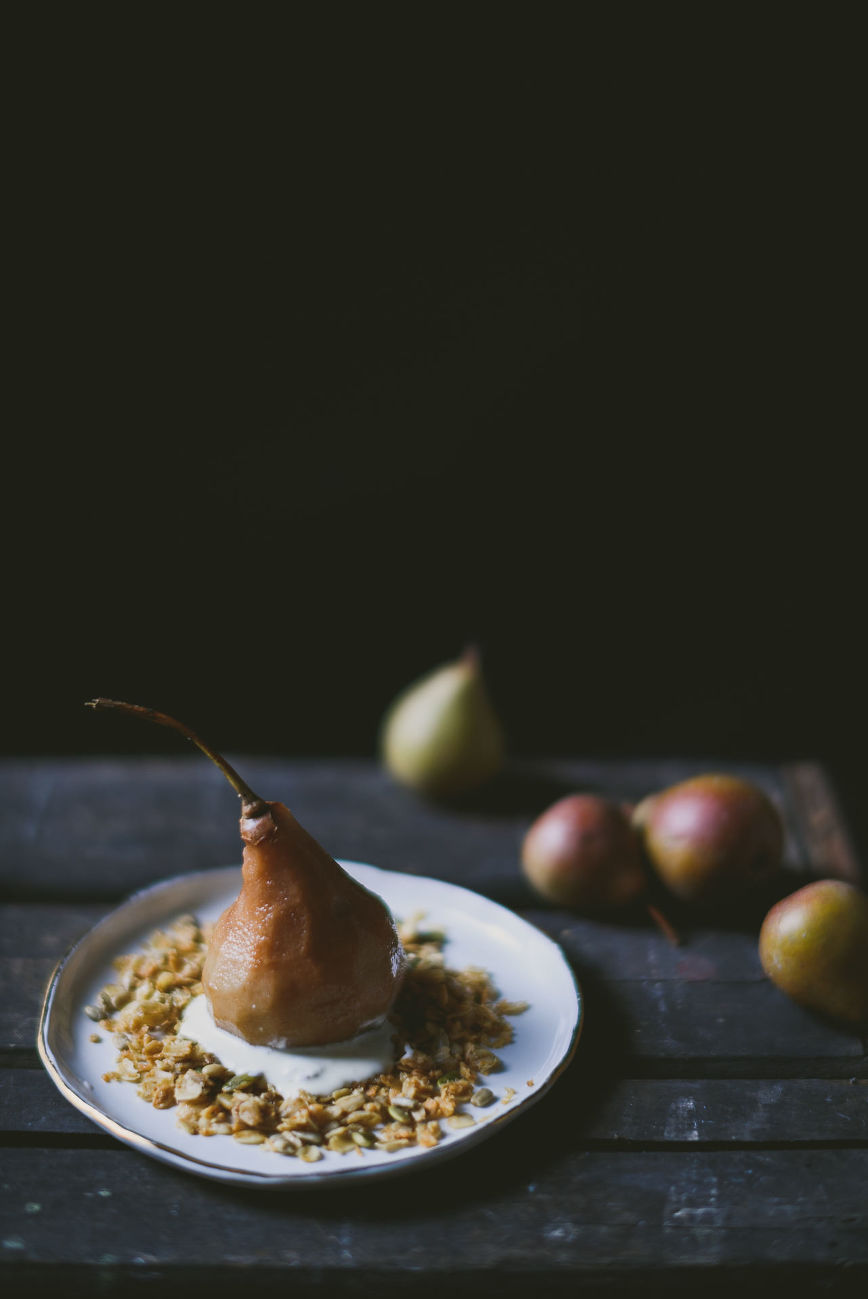 Spiced Maple Water Poached Pears + Maple Granola » Betty L