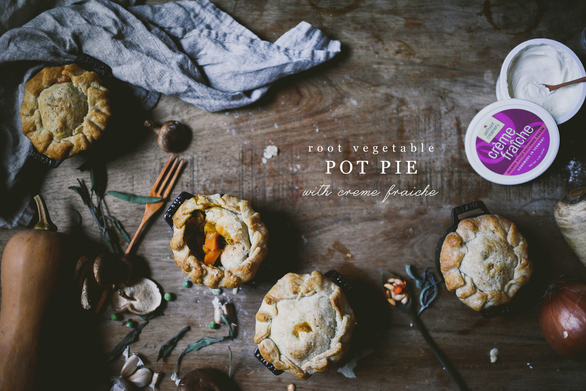 Crème fraîche Root Vegetable Pot Pies | bettysliu.com