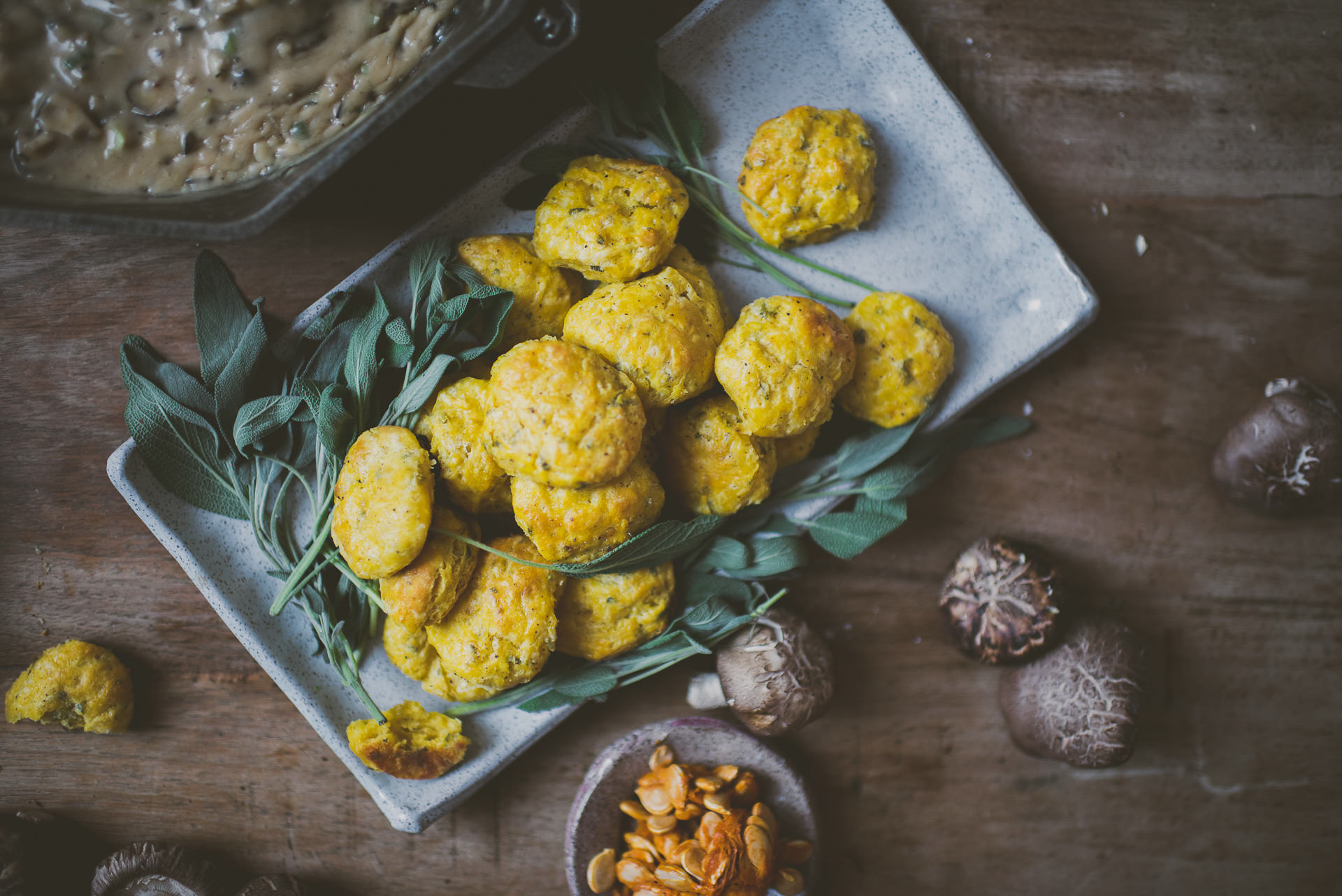 Mushroom Gravy Creme Fraiche Kabocha Biscuits | bettysliu.com