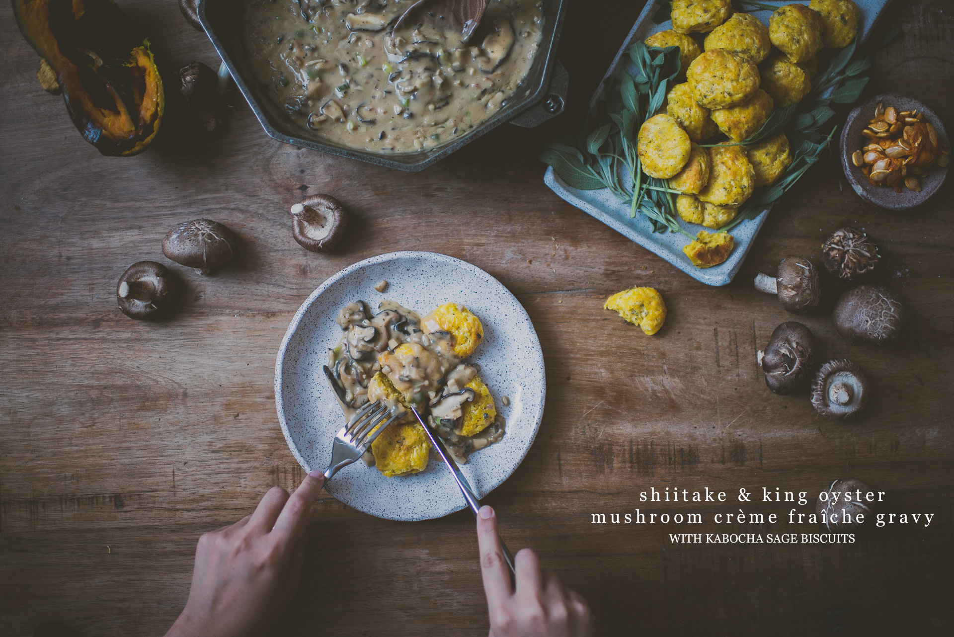 Mushroom Gravy Creme Fraiche Kabocha Biscuits | BETTYSLIU.COM