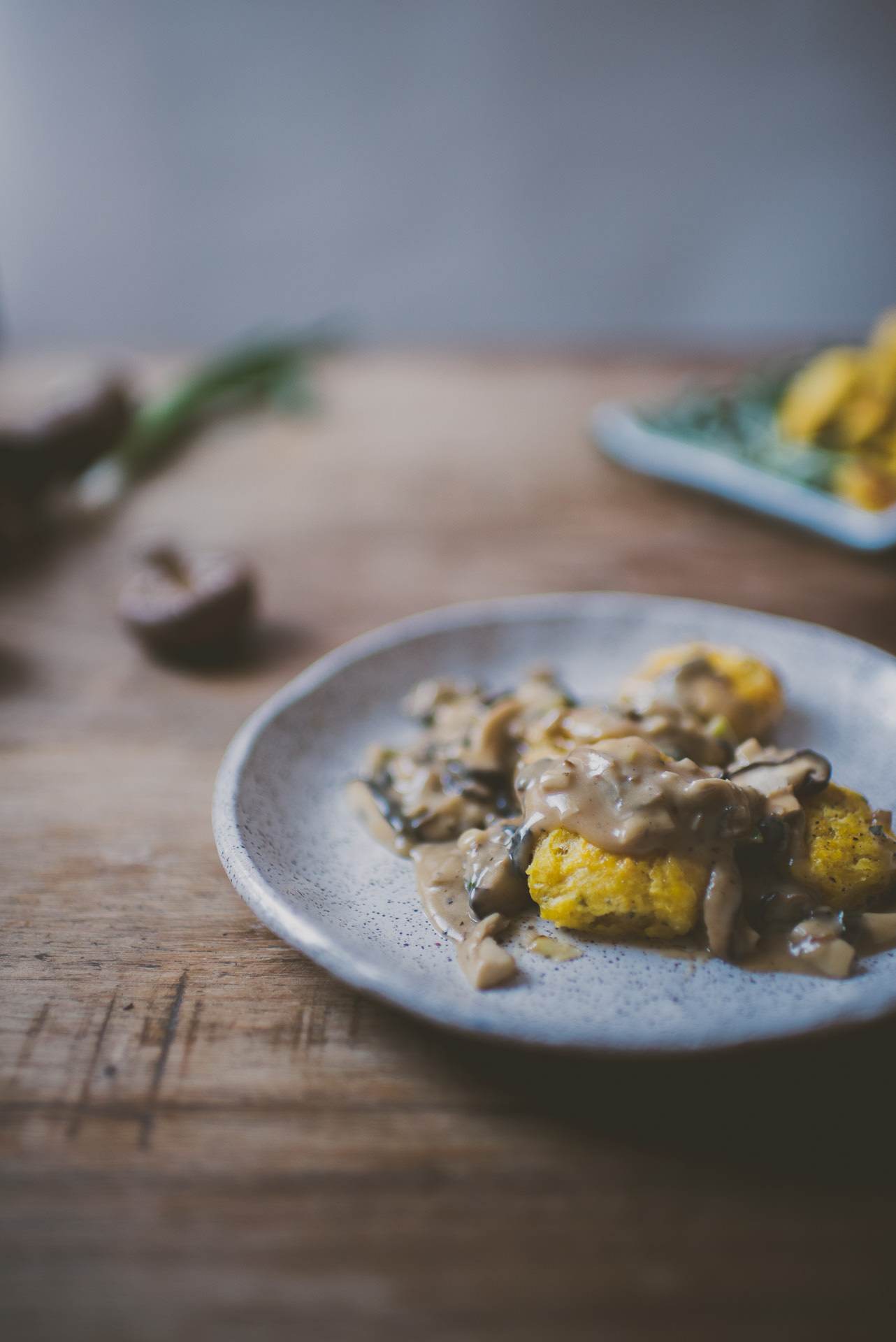 Mushroom Gravy Creme Fraiche Kabocha Biscuits | BETTYSLIU.COM