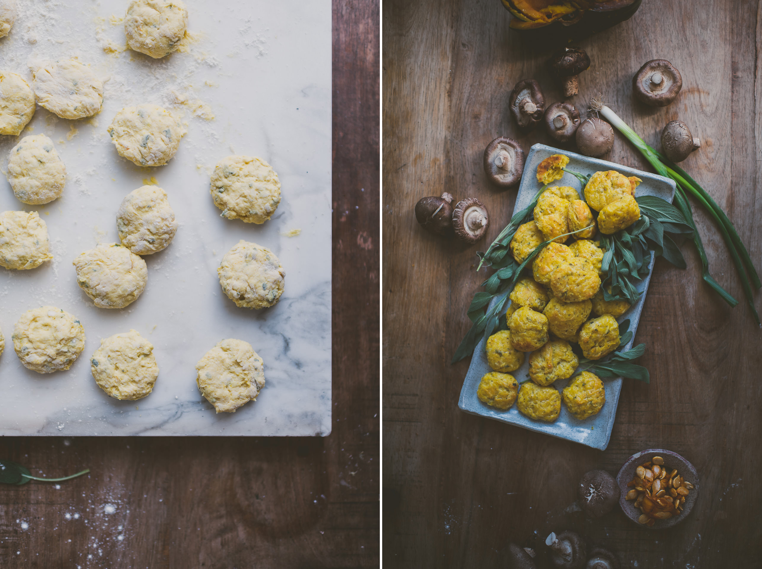 Mushroom Gravy Creme Fraiche Kabocha Biscuits | bettysliu.com