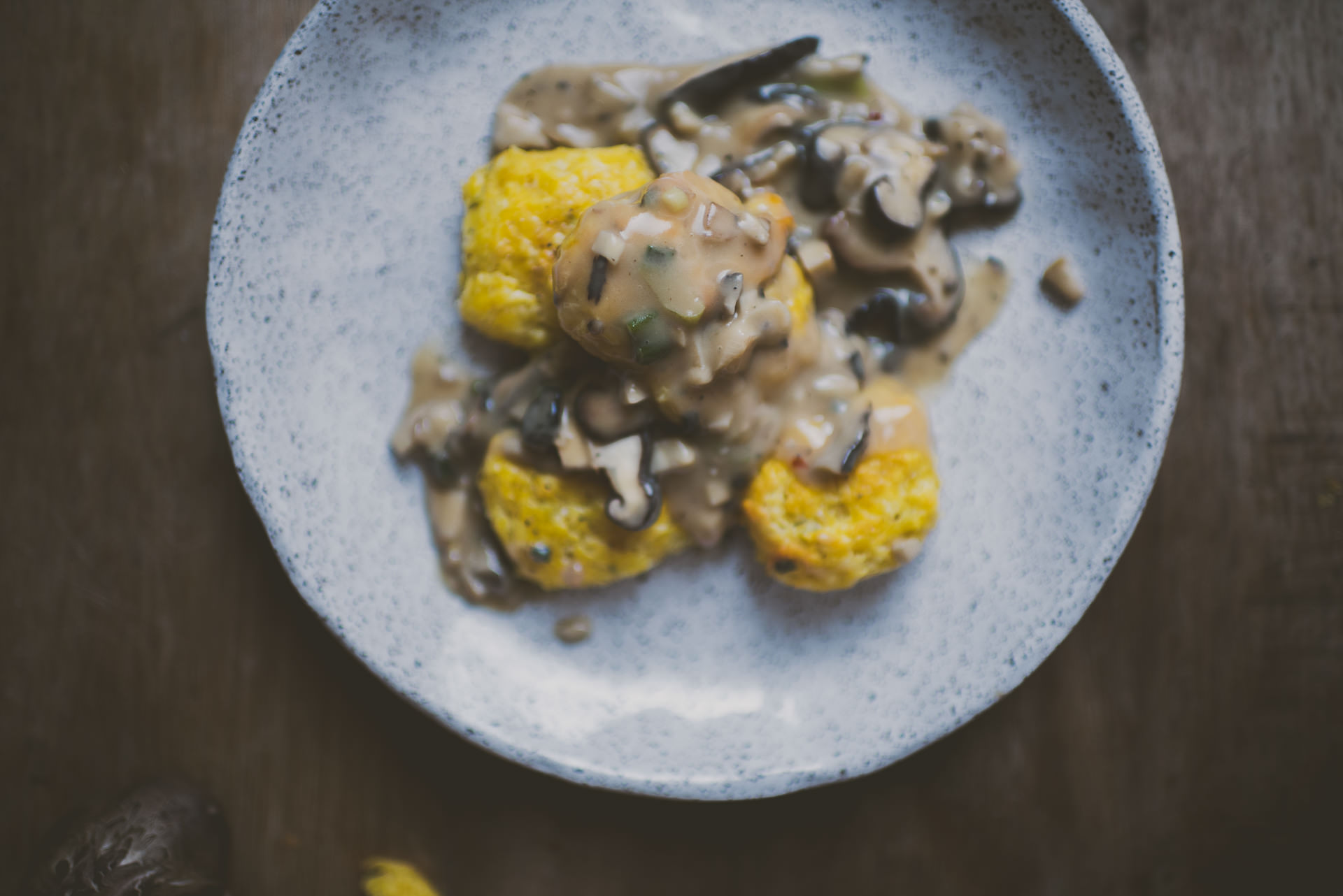 Mushroom Gravy Creme Fraiche Kabocha Biscuits | bettysliu.com