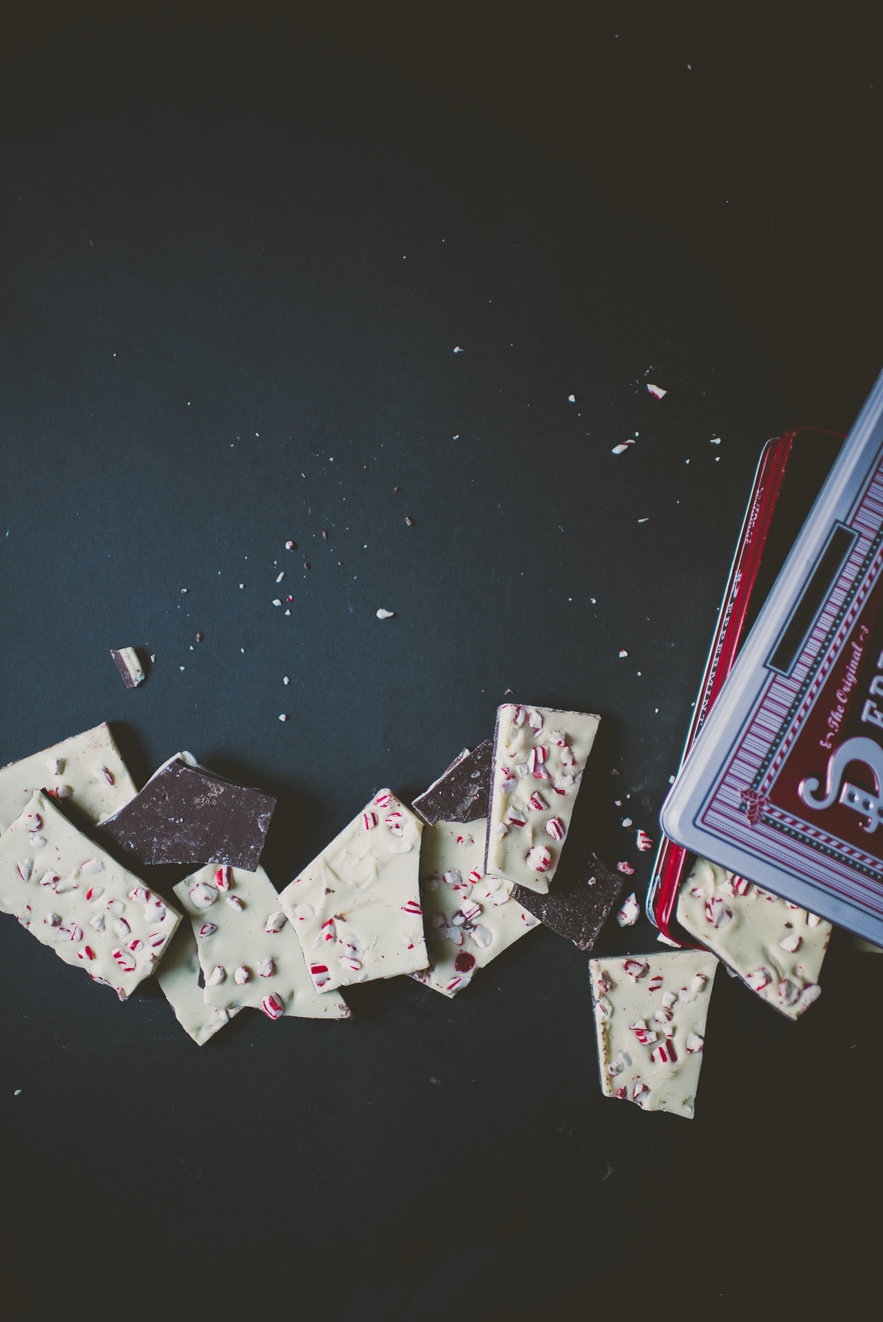 Black Sesame Buttermilk Tartlets topped with Peppermint Bark