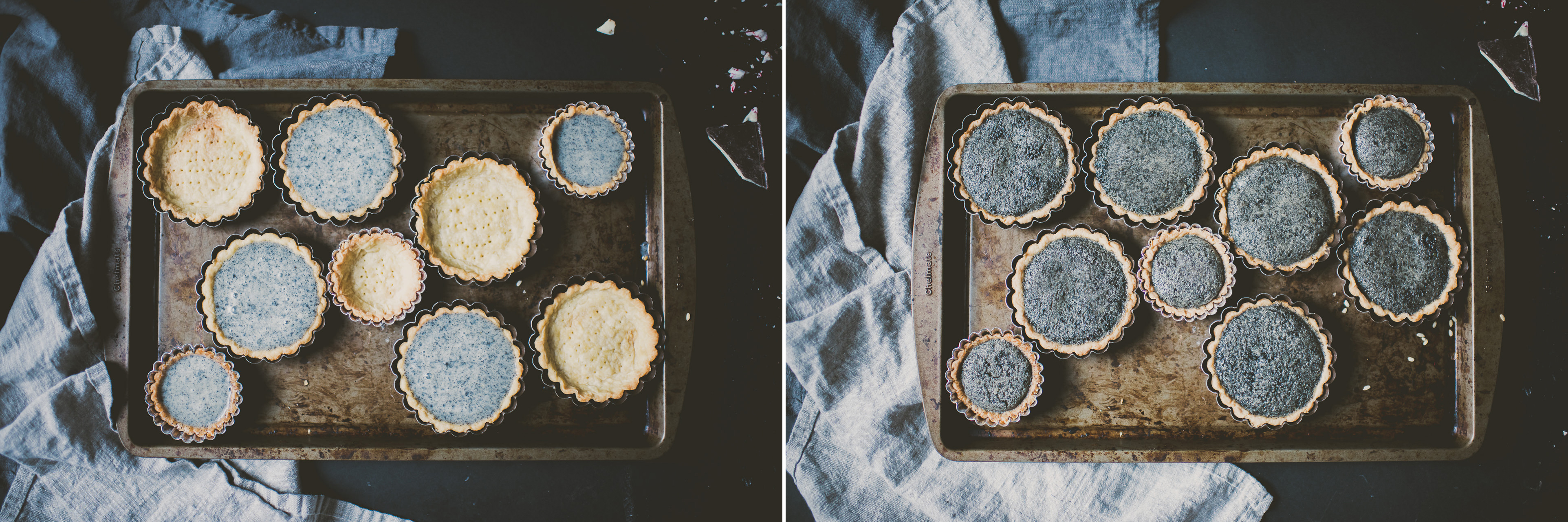 Black Sesame Buttermilk Tartlets topped with Peppermint Bark