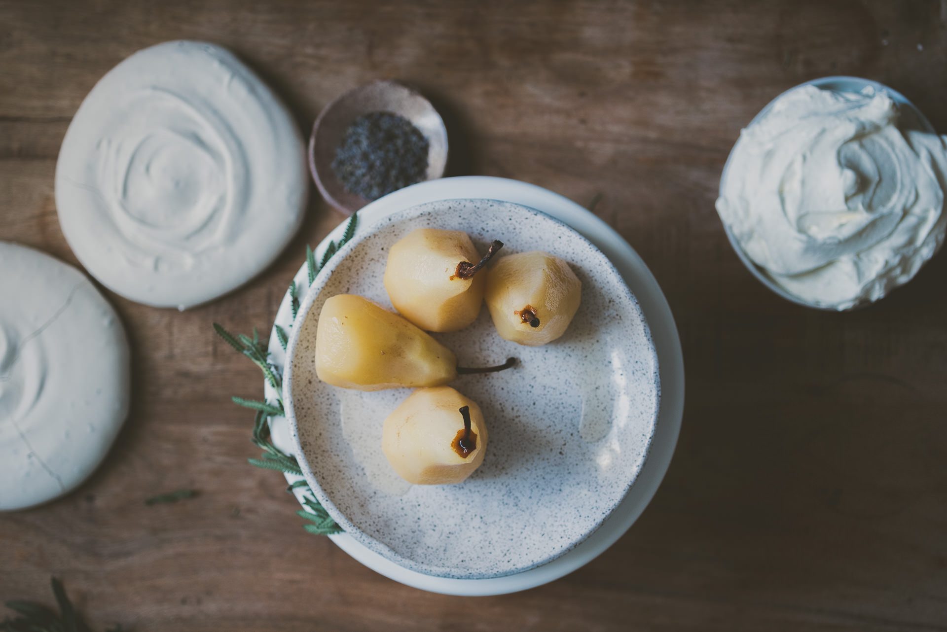 Lavender Pavlova with Poached Pears | bettysliu.com