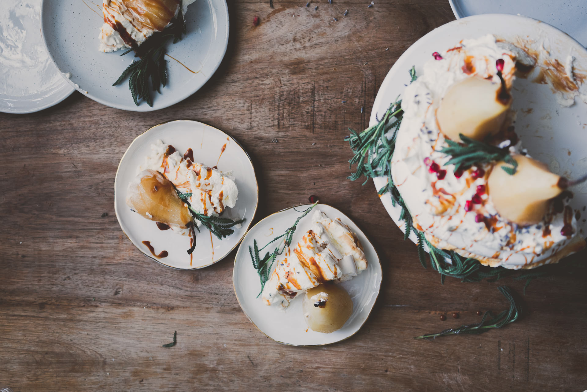 Lavender Pavlova with Poached Pears | bettysliu.com