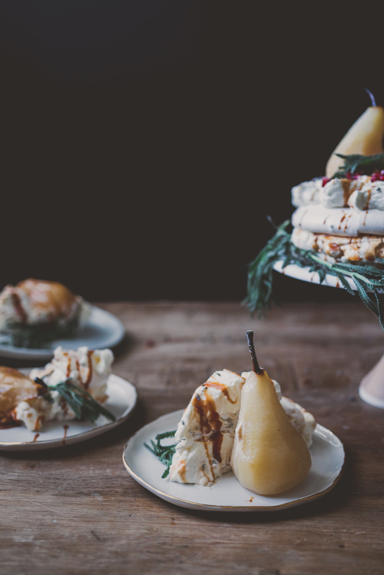 Lavender Pavlova with Poached Pears | bettysliu.com