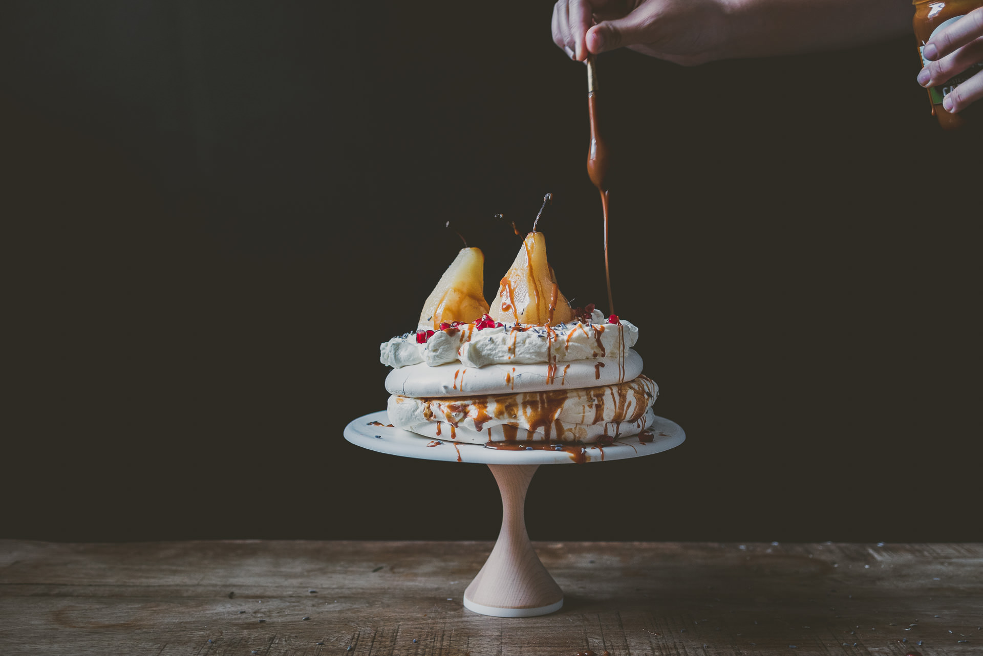 Lavender Pavlova with Poached Pears | bettysliu.com