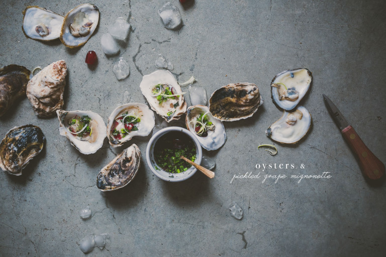 Oysters with Pickled Grape mignonette | bettysliu.com