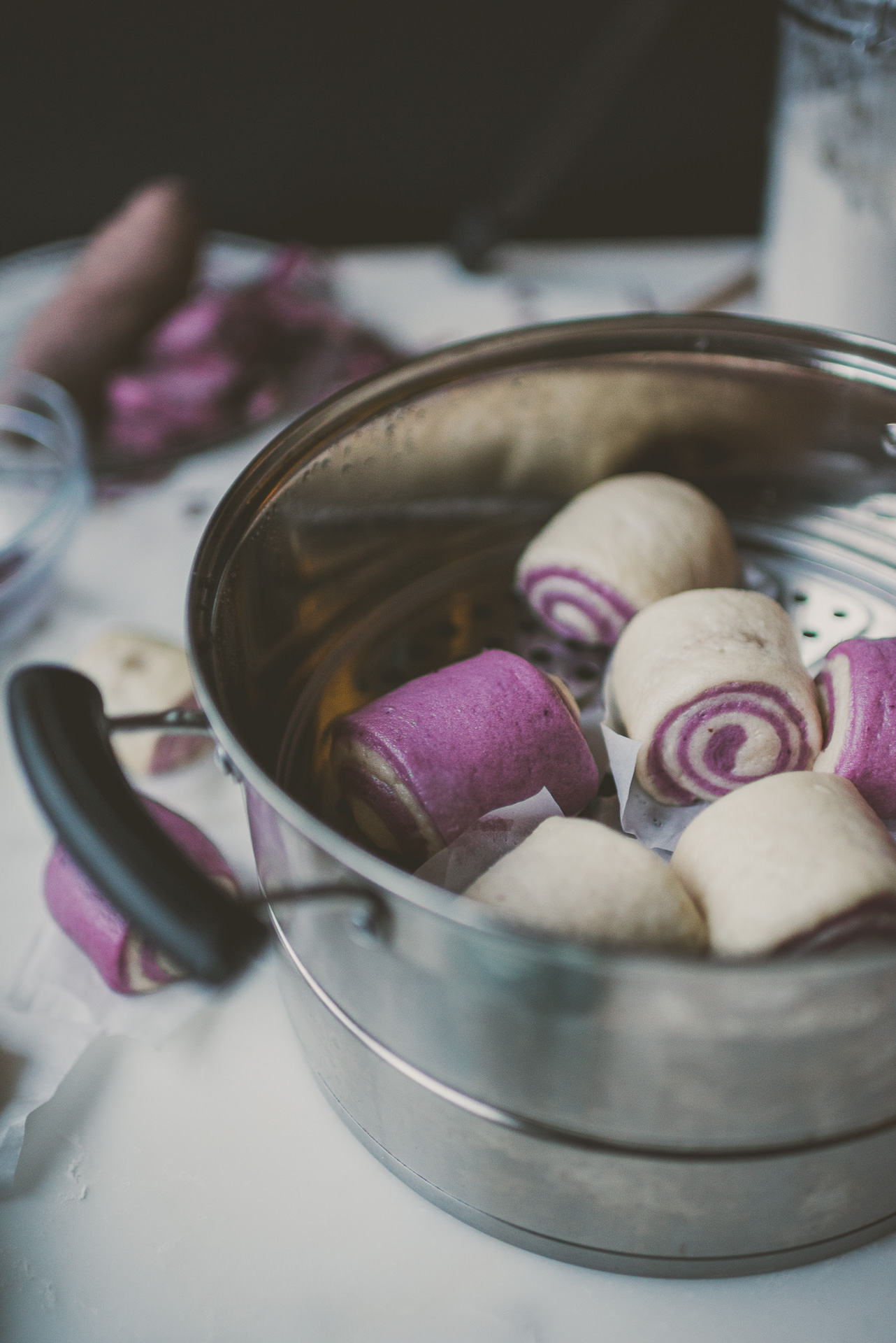 Purple Sweet Potato Mantou Buns | bettysliu.com