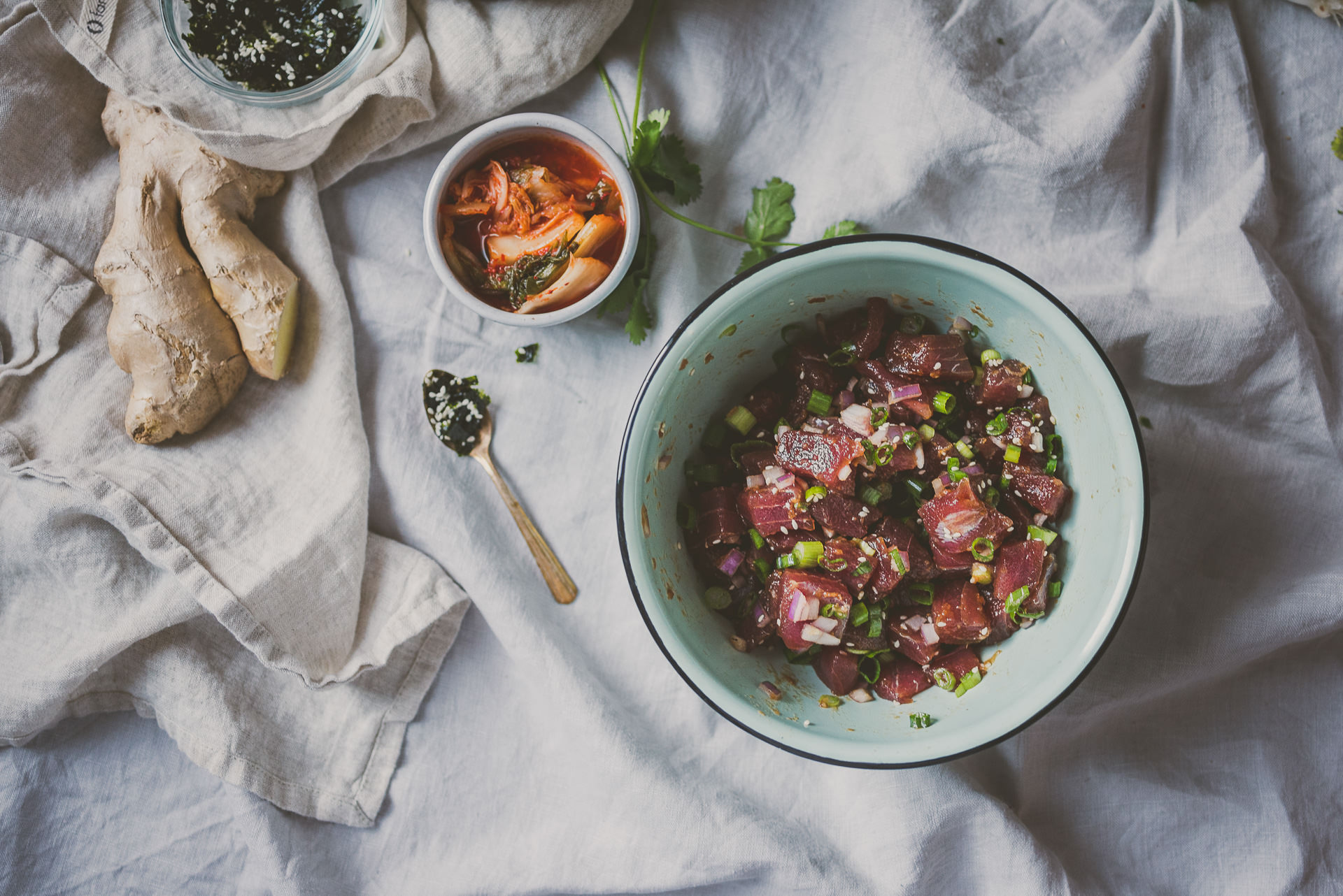 Kimchi Ahi Yellowfin Tuna Poke Bowl | bettysliu.com