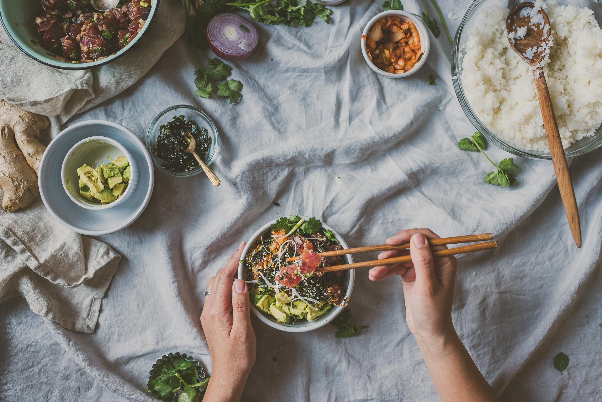 Kimchi Ahi Yellowfin Tuna Poke Bowl | bettysliu.com