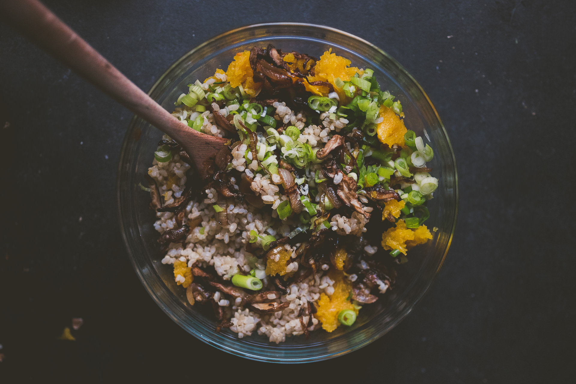 Mushroom Brown Rice Stuffed Butternut Squash | bettysliu.com