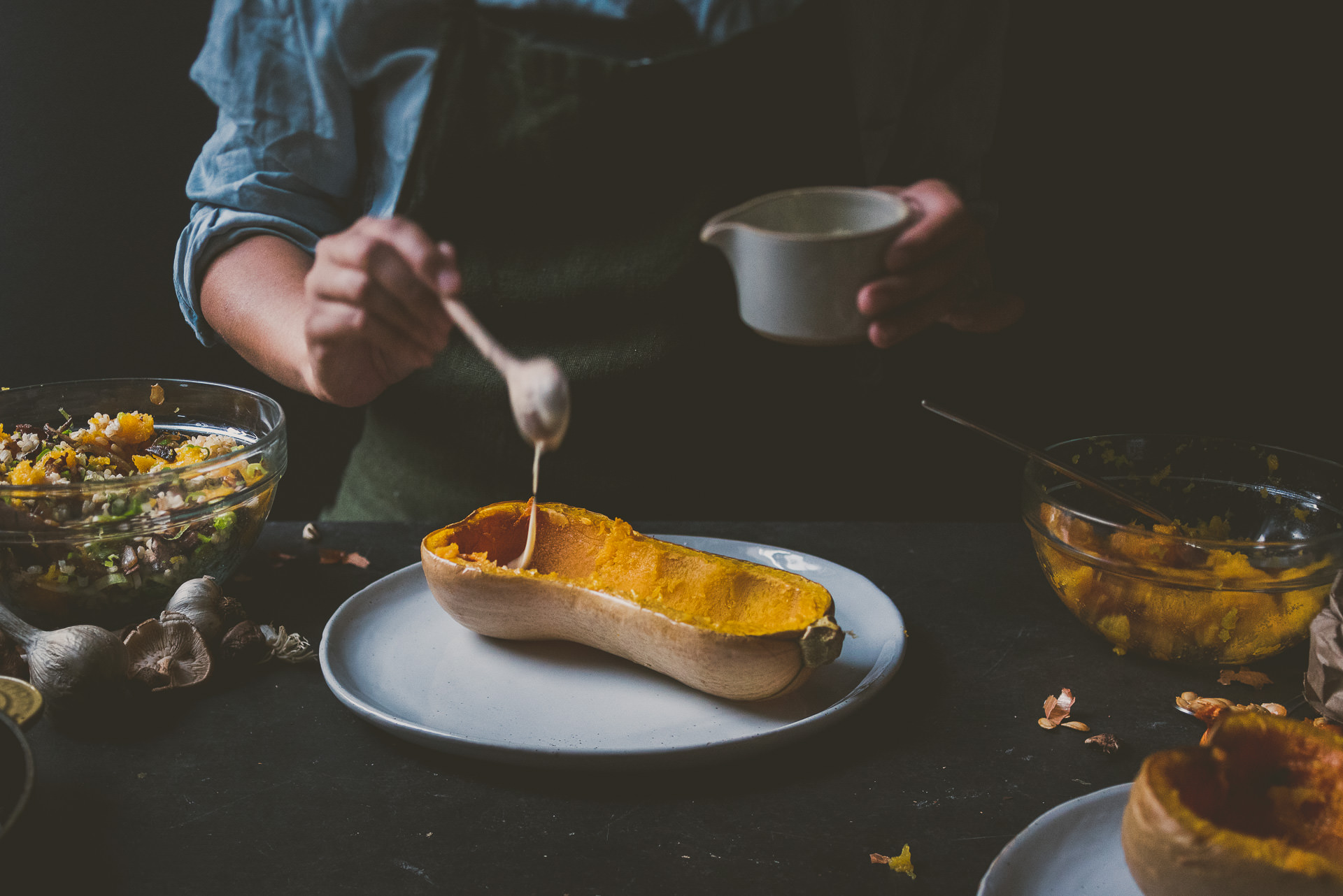 Mushroom Brown Rice Stuffed Butternut Squash | bettysliu.com