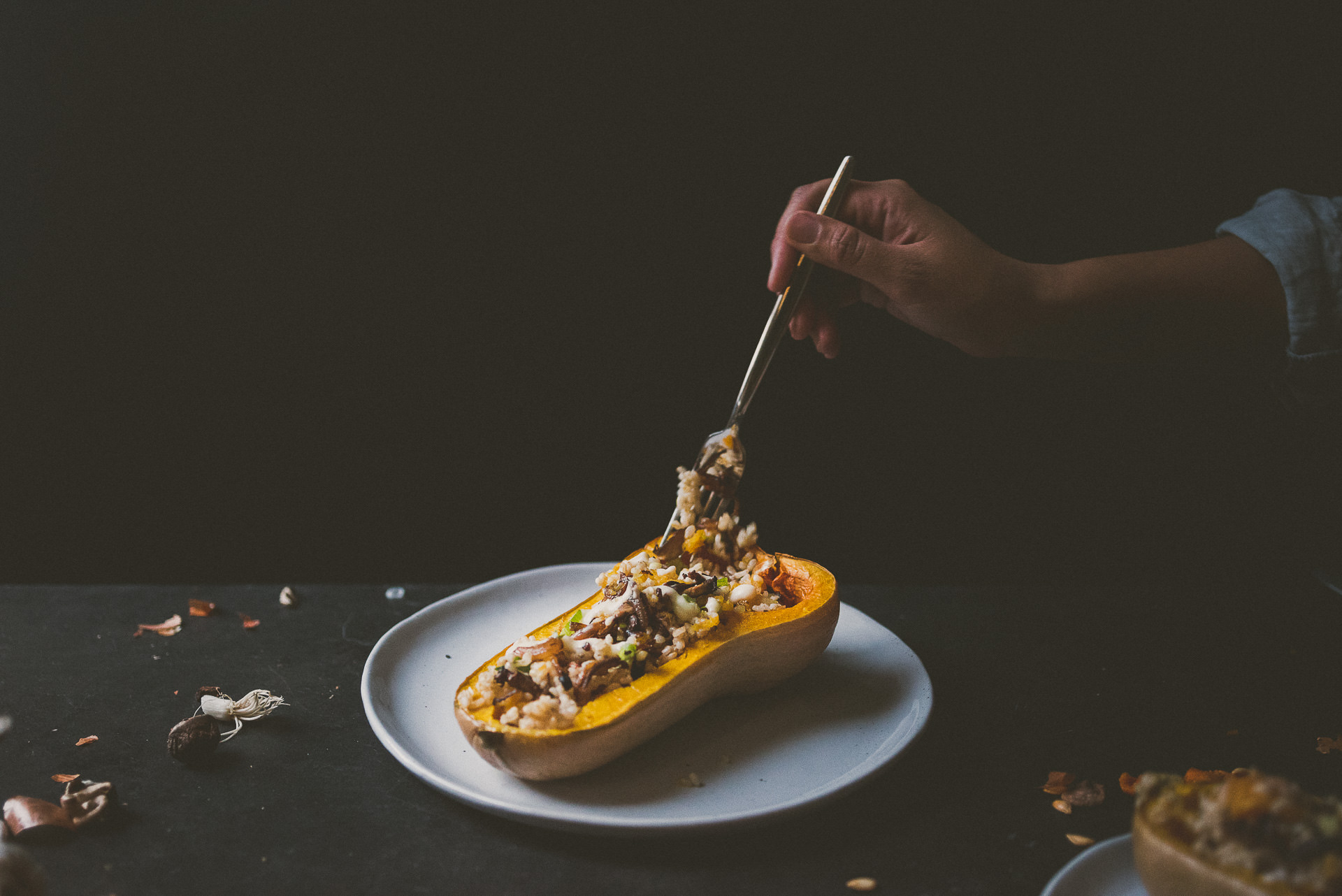 Mushroom Brown Rice Stuffed Butternut Squash | bettysliu.com