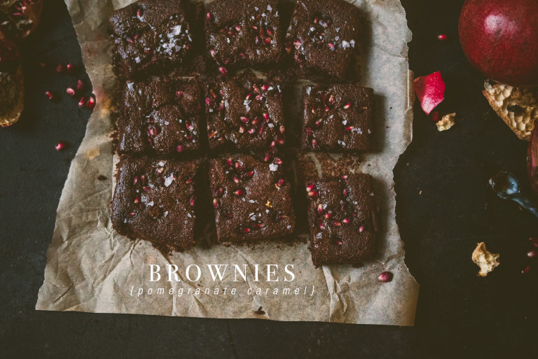 POMEGRANATE CARAMEL BROWNIES COCONUT FLOUR | bettysliu.com