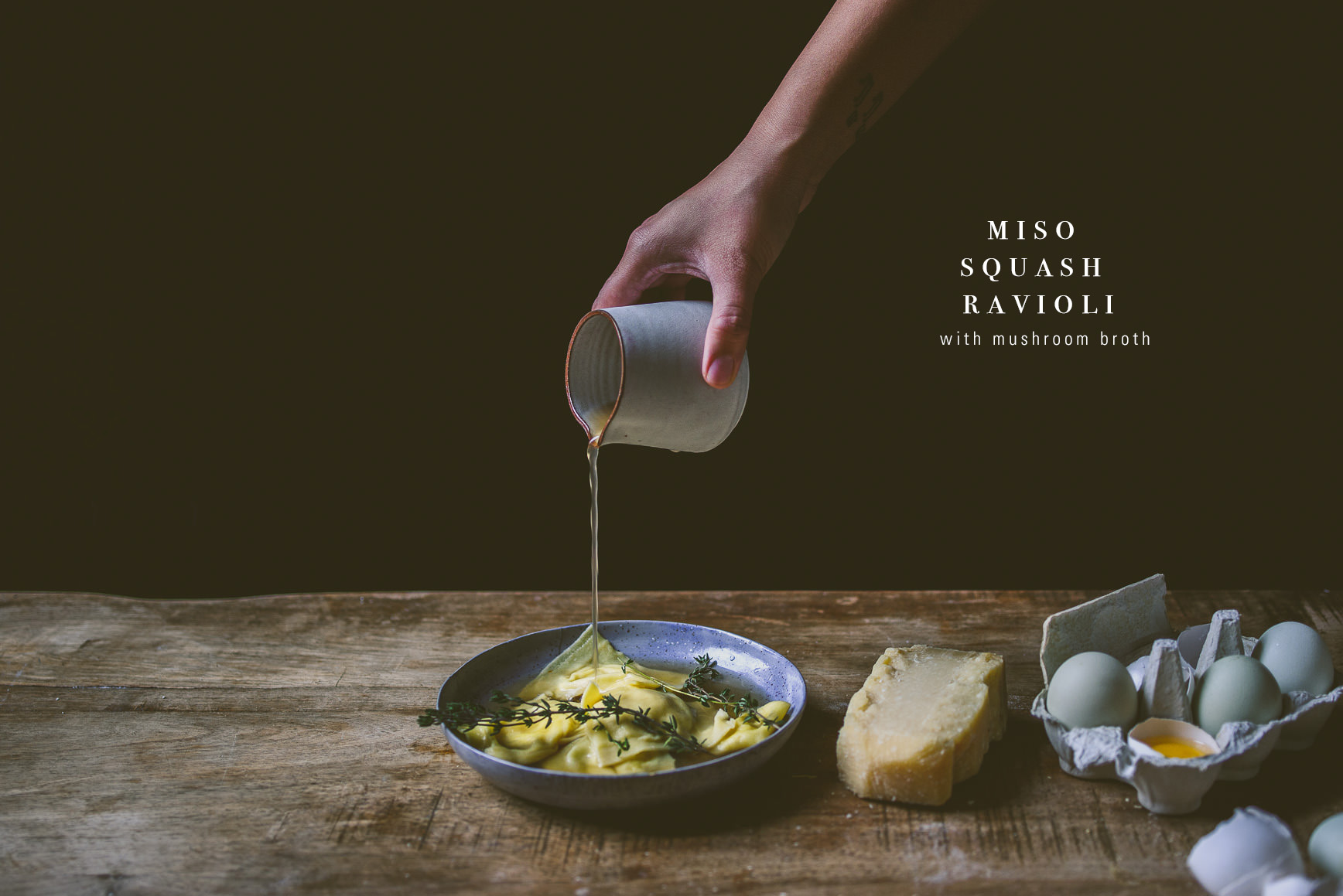 Miso Squash Ravioli in Mushroom Broth and a KitchenAid Giveaway | bettysliu.com