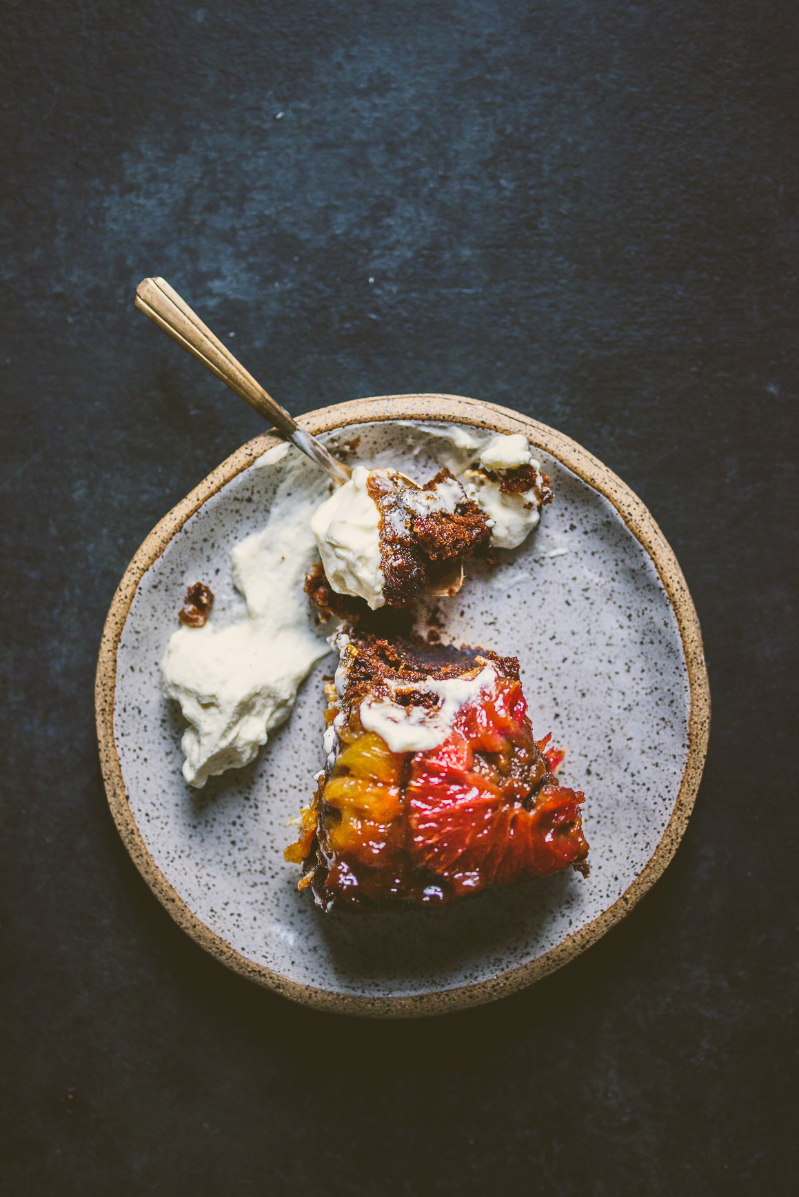 Citrus Upside Down Gingerbread Cake with Vanilla Mascarpone Cream