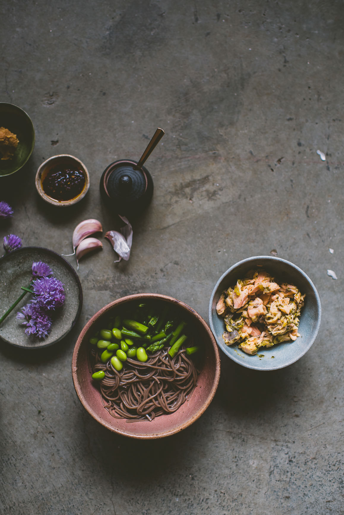 Spicy Miso Soba Salmon Noodles | bettysliu.com