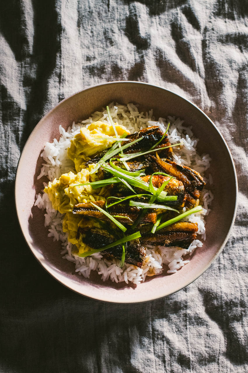 Eggs and Soy-Glazed Sardine over Rice: Japanese-inspired Breakfast Bowl ...
