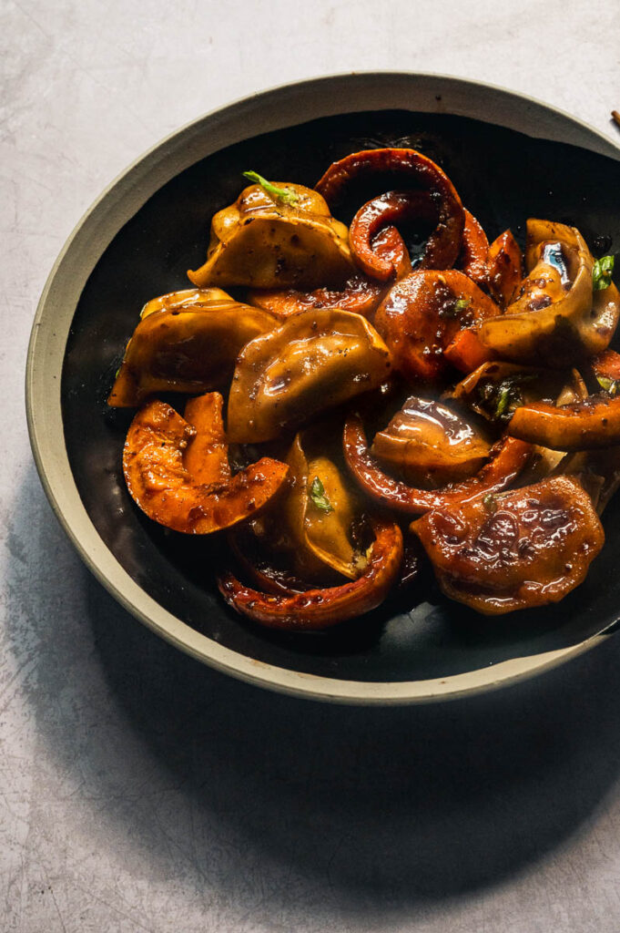 Thanksgiving Dumpling: Sweet and Spicy Squash with Pan-Fried Dumplings