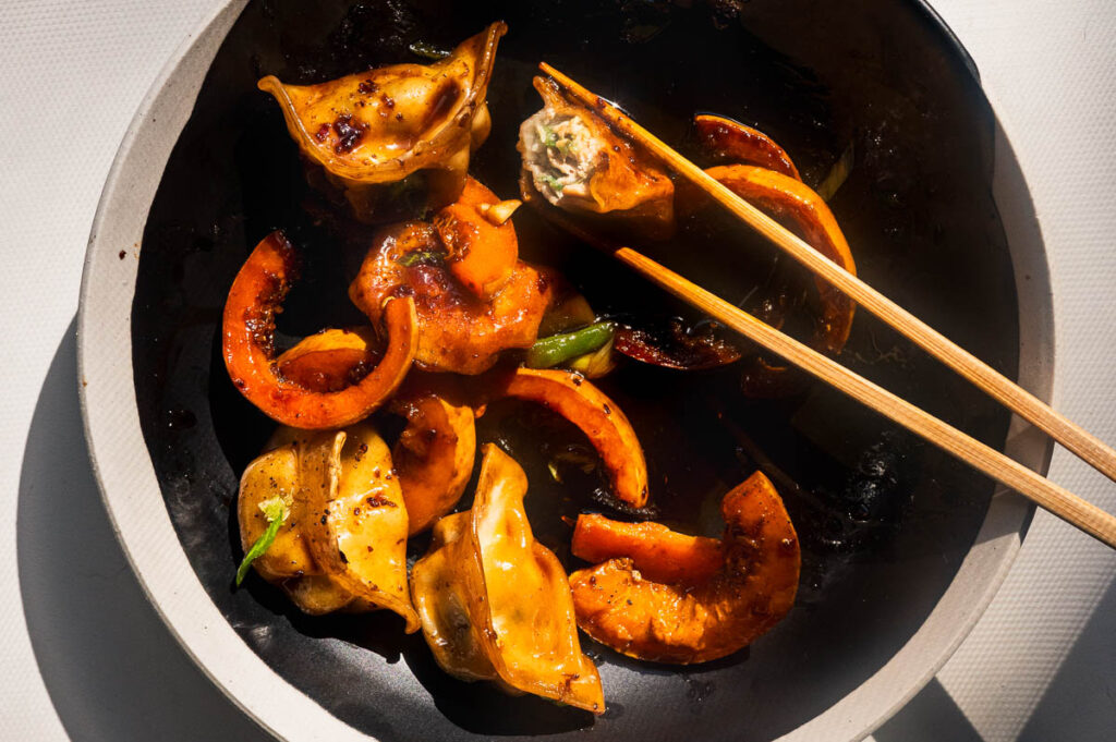 Thanksgiving Dumpling: Sweet and Spicy Squash with Pan-Fried Dumplings